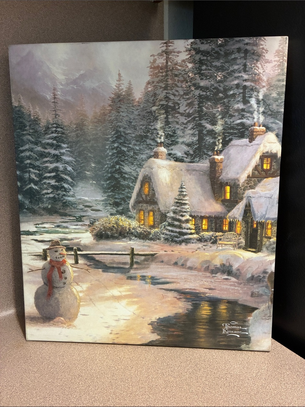 Thomas Kinkade Snowy Cottage with Golden Window Glow